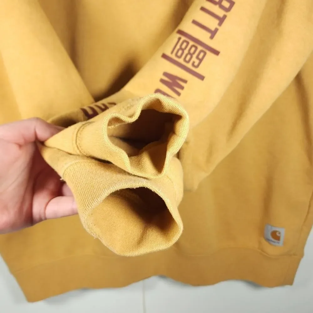 Carhartt Men's Sz Large Mustard Crew Neck Thick Loose Workwear Pullover Sweater